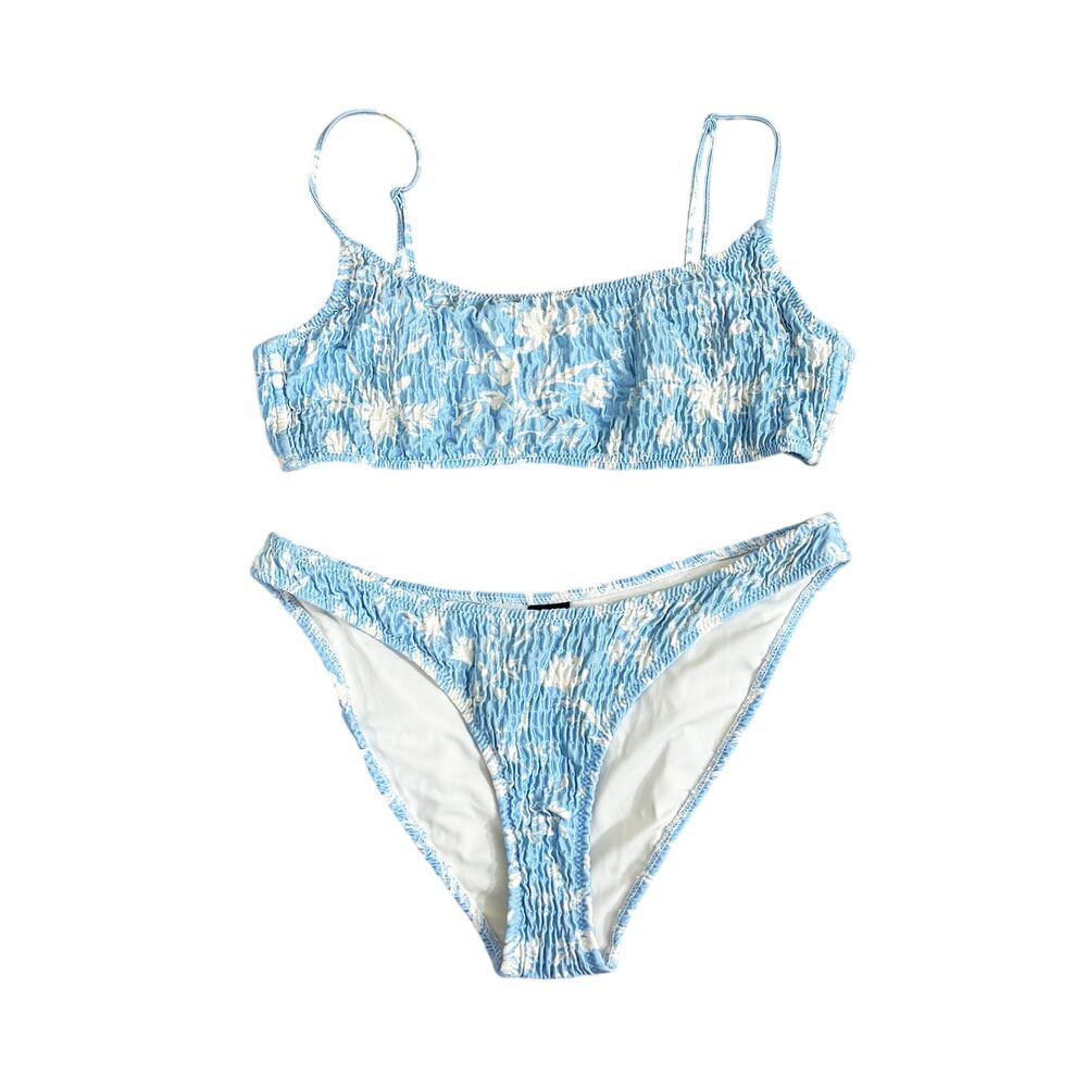 Triangl Pastel Blue and White Floral Print Bikini Women’s Size S/M EUC